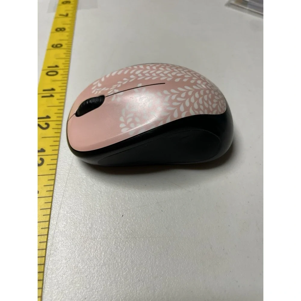 Logitech Wireless Mouse M317c Leaf Design Pink White works Tested
